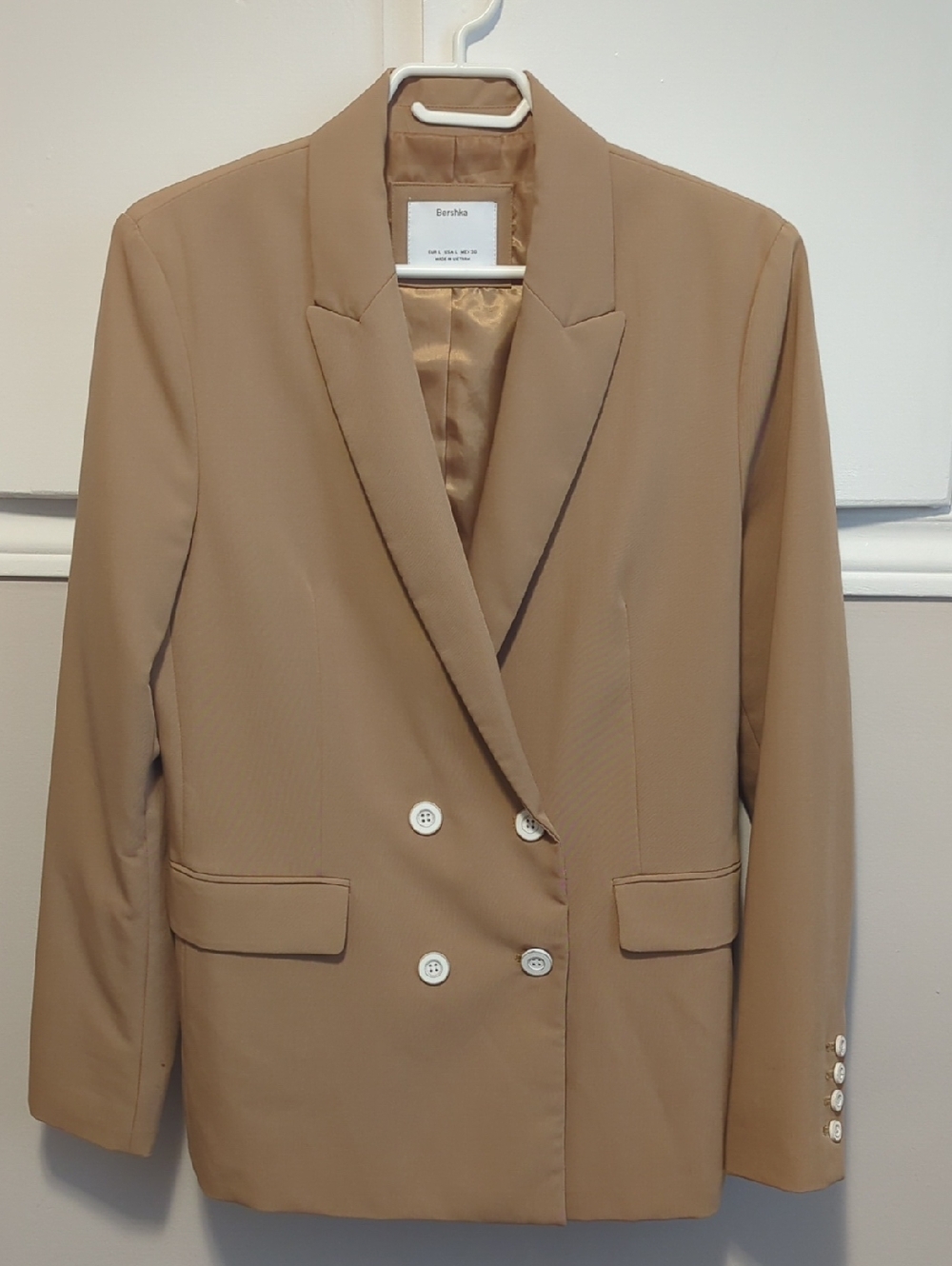 Bershka Double-Breasted Camel Blazer